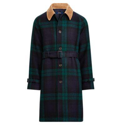 Ralph Lauren Tartan Wool Balmacaan Topcoat Black/navy/green