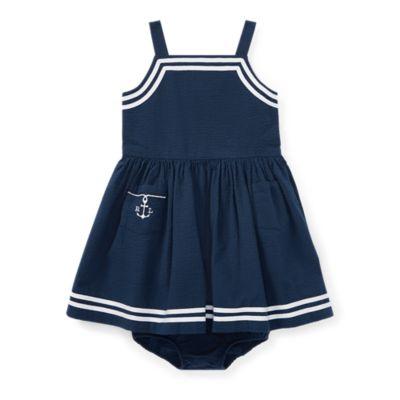Ralph Lauren Cotton Seersucker Dress Summer Navy 3m