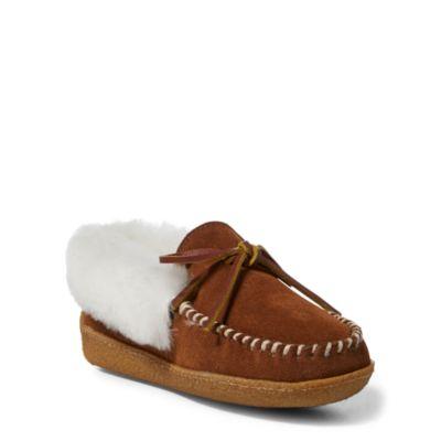 Ralph Lauren Marcie Suede Moccasin Slipper Snuff Suede W/ Cream Pp