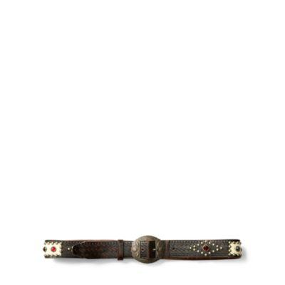 Ralph Lauren Hand-studded Leather Belt Vintage Black