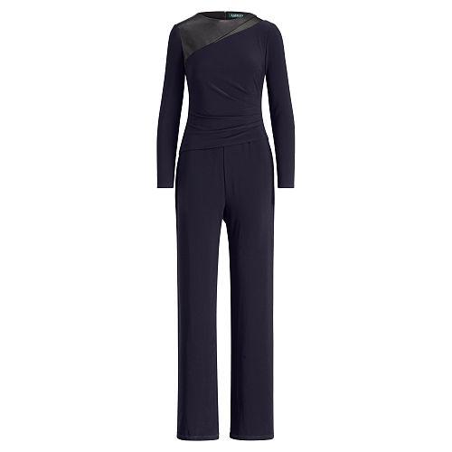 Ralph Lauren Lauren Leather-trim Jersey Jumpsuit