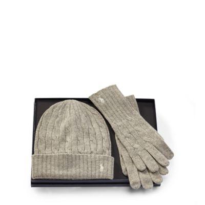 Ralph Lauren Cable Wool Hat & Glove Set Antique Heather