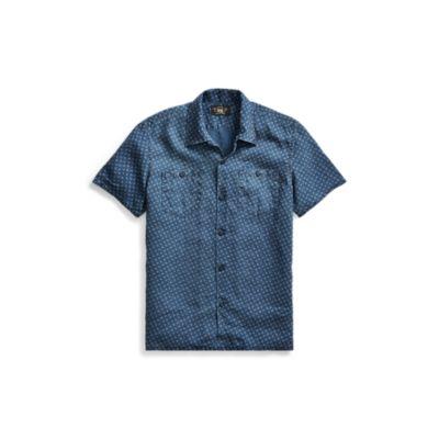 Ralph Lauren Anchor-print Linen Camp Shirt Rl 988 Blue Cream