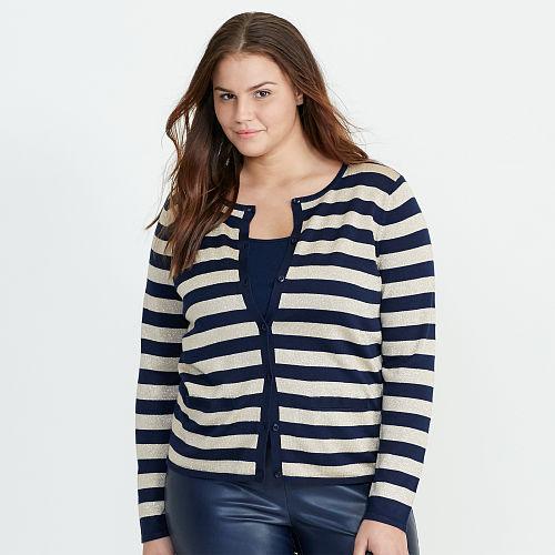 Ralph Lauren Lauren Woman Striped Metallic Cardigan Navy/gold