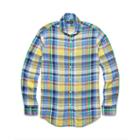 Polo Ralph Lauren Plaid Linen Sport Shirt Yellow/slate Blue