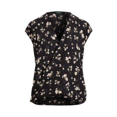 Ralph Lauren Georgette V-neck Top Black/cream
