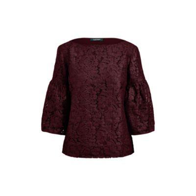 Ralph Lauren Lace Flutter-sleeve Blouse Red Sangria