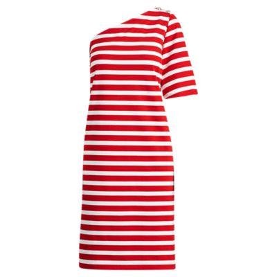 Ralph Lauren Striped One-shoulder Dress Lipstick Red/soft White