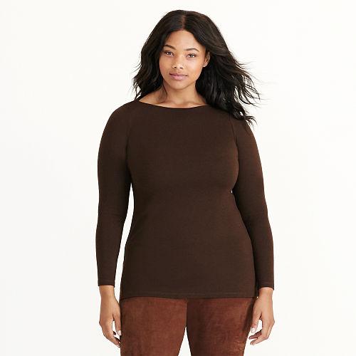 Ralph Lauren Lauren Woman Jersey Boatneck Top Chocolate