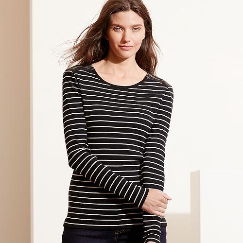 Ralph Lauren Lauren Striped Zip-shoulder Top Black/cream