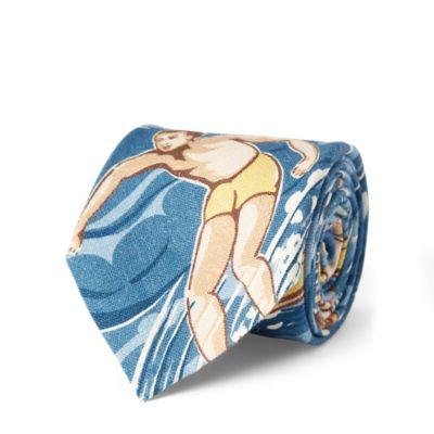 Ralph Lauren Surfer-print Linen Narrow Tie Blue/yellow/red