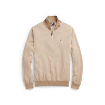 Ralph Lauren Cotton Half-zip Sweater Oatmeal Tuck