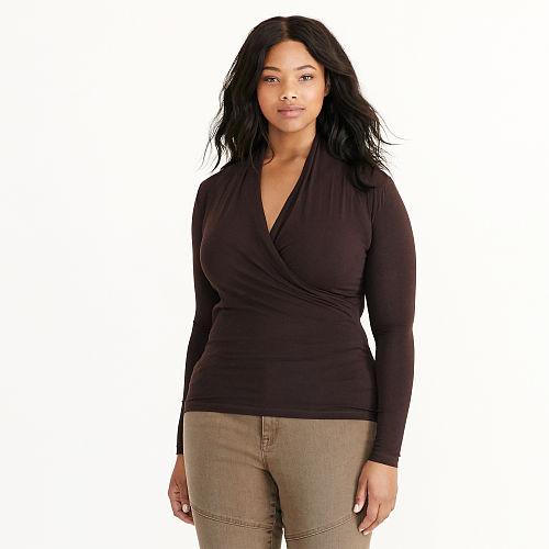 Ralph Lauren Lauren Woman Jersey Surplice Top Chocolate