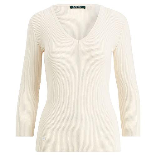 Ralph Lauren Lauren Ribbed Cotton-blend Knit Top