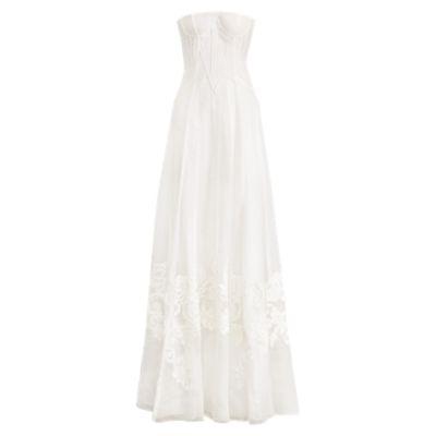 Ralph Lauren Tamia Embroidered Silk Gown Linen White