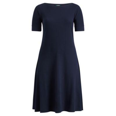 Ralph Lauren Waffle-knit Cotton Midi Dress Rl Navy