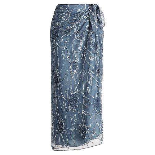 Polo Ralph Lauren Beaded Tulle Wrap Skirt Blue Multi