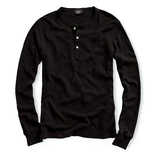 Ralph Lauren Rrl Long-sleeved Waffle Henley Faded Black Canvas