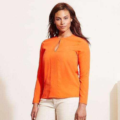 Ralph Lauren Lauren Woman Crepe Keyhole Blouse Orange