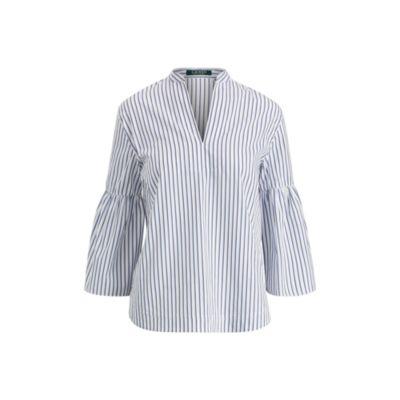 Ralph Lauren Striped Cotton Bell-sleeve Top Blue/white Sp