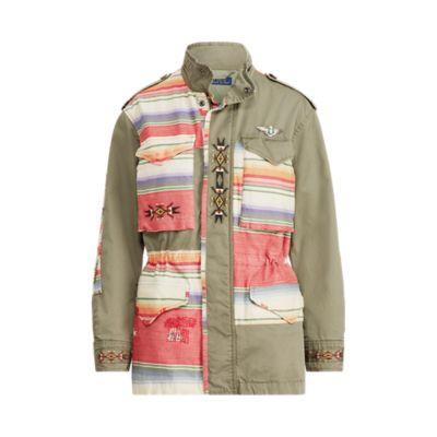 Ralph Lauren Embroidered Twill Field Jacket British Olive/serape Mult