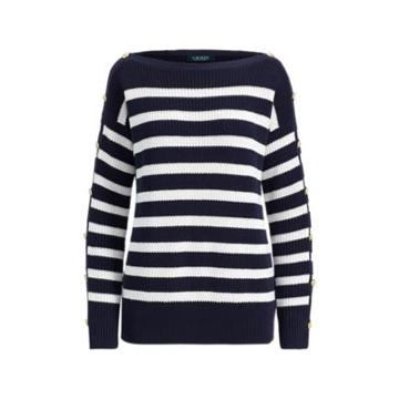 Ralph Lauren Button-trim Cotton Sweater Navy/mascarpone Cream