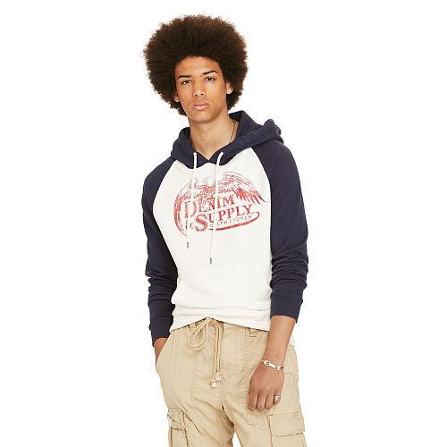 Ralph Lauren Denim & Supply Cotton Terry Graphic Hoodie Antique Cream