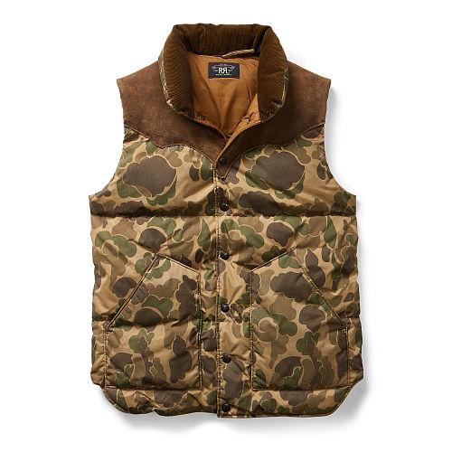 Ralph Lauren Rrl Suede-yoke Camo Down Vest Field Olive Multi
