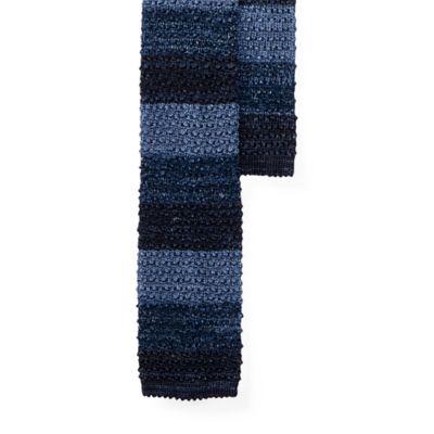 Ralph Lauren Striped Knit Silk-linen Tie Navy/blue