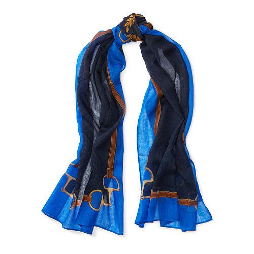 Ralph Lauren Lauren Nicola Wool Scarf Navy/blue Border