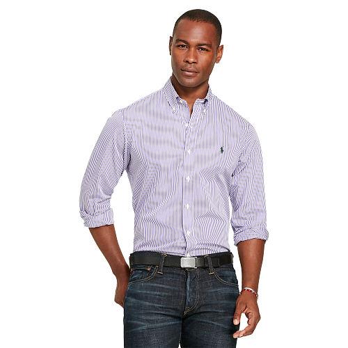 Polo Ralph Lauren Striped Poplin Sport Shirt Mauve Purple/white
