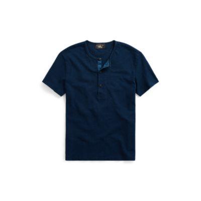 Ralph Lauren Indigo Cotton Henley Shirt Rinsed Blue Indigo