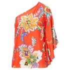 Ralph Lauren Lauren Floral Crepe One-shoulder Top Orange Multi