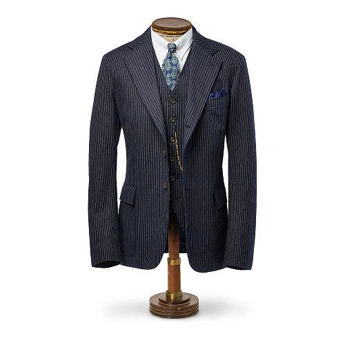Ralph Lauren Rrl Herringbone Suit Jacket Indigo Pinstripe