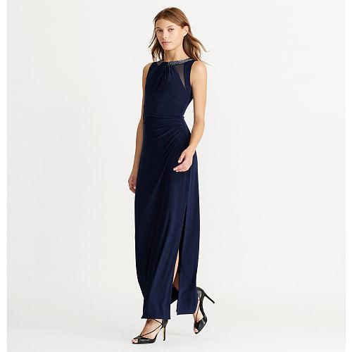 Ralph Lauren Lauren Mesh-insert Jersey Gown Lighthouse Navy-lh Navy