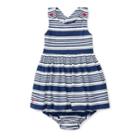 Ralph Lauren Striped Cotton Dress & Bloomer Fresco Blue/nevis 3m