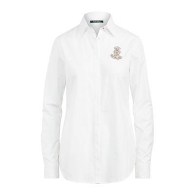 Ralph Lauren Rhinestone Crest Poplin Shirt White