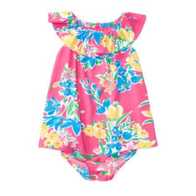 Ralph Lauren Ruffled Floral Dress & Bloomer Magenta Multi 3m