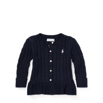 Ralph Lauren Cable Cotton Peplum Cardigan Hunter Navy 18m