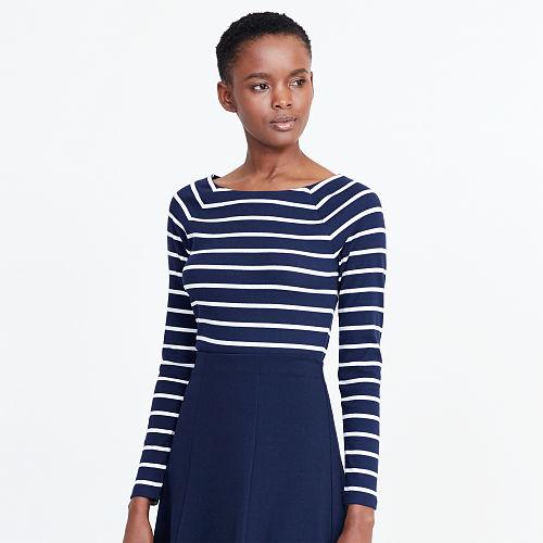 Ralph Lauren Lauren Striped Stretch Cotton Top Navy/antique Ivory