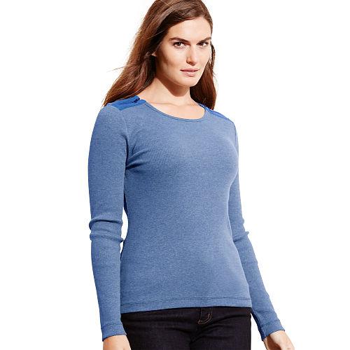 Ralph Lauren Lauren Woman Cotton Zip-shoulder Top Poetry Blue