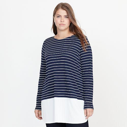Ralph Lauren Lauren Woman Striped Jersey Top Navy/antique Ivory