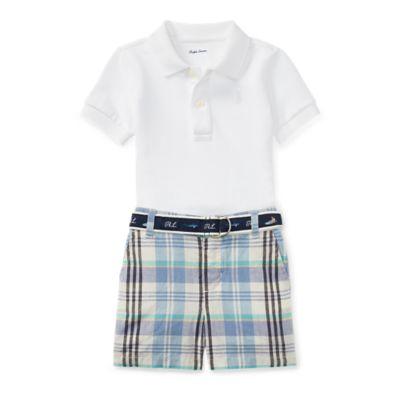 Ralph Lauren Polo, Belt & Madras Short Set White 12m