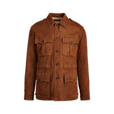 Ralph Lauren Suede Safari Jacket Tweed Brown
