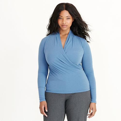Ralph Lauren Lauren Woman Jersey Surplice Top Antique Blue