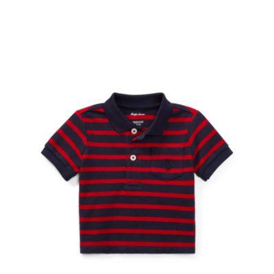Ralph Lauren Striped Cotton Mesh Polo Shirt Hunter Navy/rl2000 Red 18m