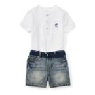 Ralph Lauren Henley, Belt & Denim Short Set White 9m