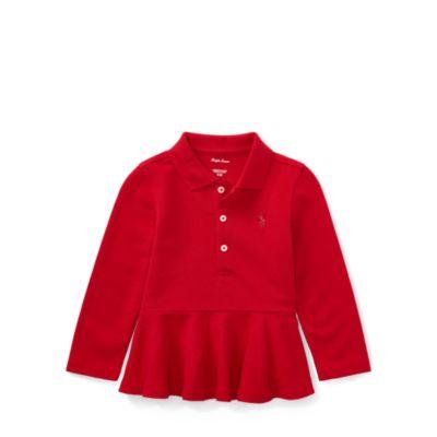 Ralph Lauren Cotton Mesh Peplum Polo Shirt Park Ave Red 3m