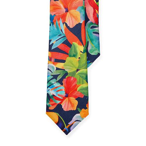 Polo Ralph Lauren Tropical-print Silk Narrow Tie Navy
