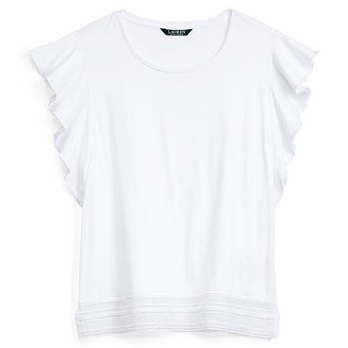 Ralph Lauren Lauren Lace-hem Stretch Cotton Tee White